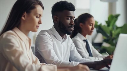 A diverse group of professionals engaged in a collaborative work session, each focused on their respective tasks. - Powered by Adobe