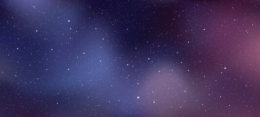 Star field in deep space with light spots, starry night sky vector background. Cosmos universe illustration for science.