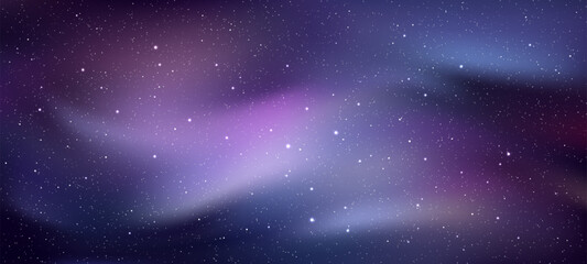 Vector background of galaxy and night sky with stars. Cosmic nebula with stardust. Astrological wallpaper for astronomy and universe concept.