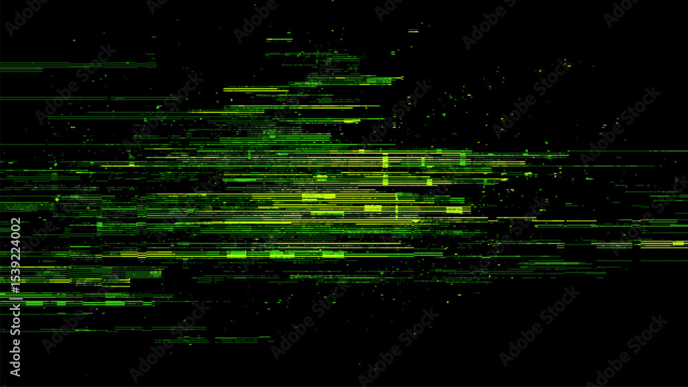 Aufkleber green and yellow pixelated lines creating a futuristic data flow pattern. abstract digital glitched 