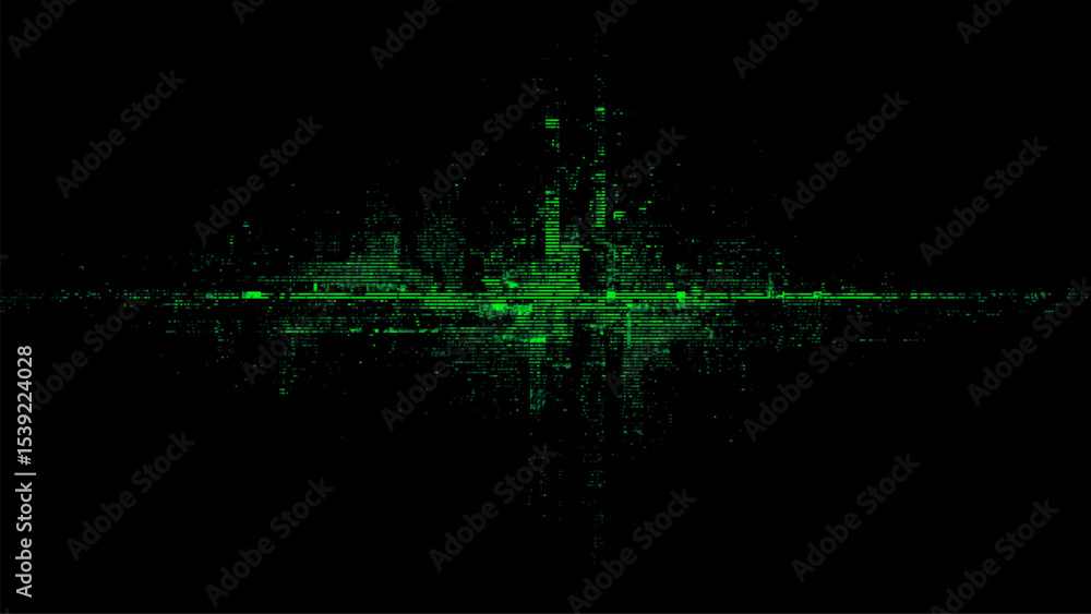 Poster abstract green digital glitch effect over black background. matrix stream data visual for cyber secu