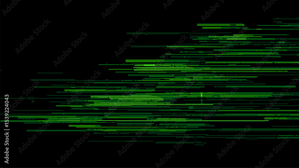 Aufkleber abstract green horizontal lines as data on a black background. digital matrix with stream code. info