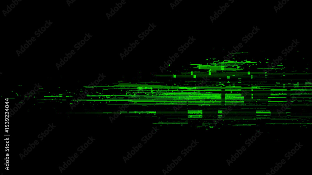 Aufkleber green digital glitch data stream on black background. abstract matrix style motion graphic element f