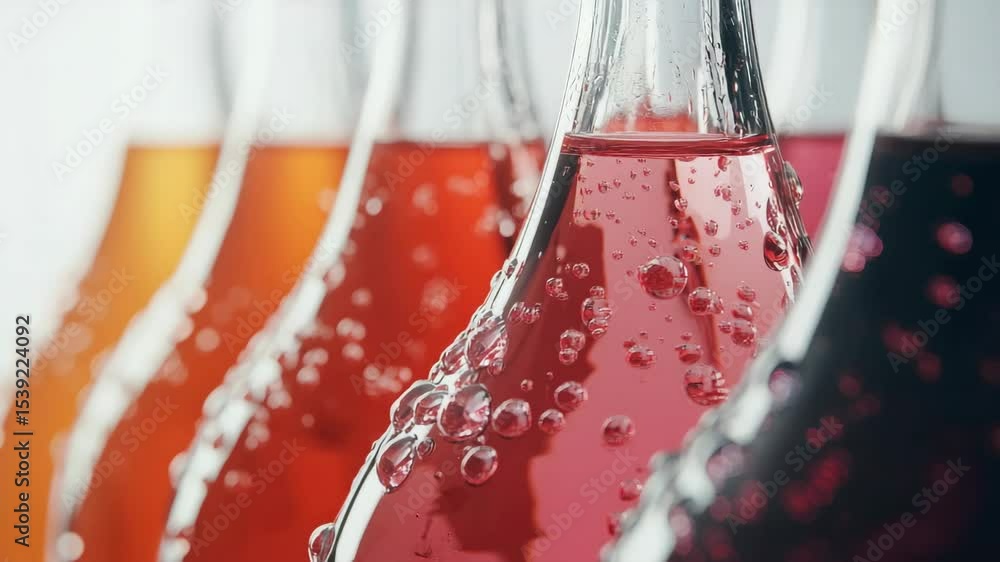 Poster group of soda bottles with bubbles floating around them.
