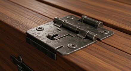 Metal latch on wooden surface