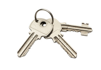 Isolated Pair of Silver Metal Keys with Keyring