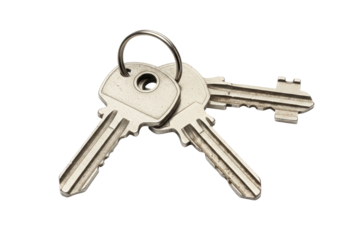 Isolated Pair of Silver Metal Keys with Keyring