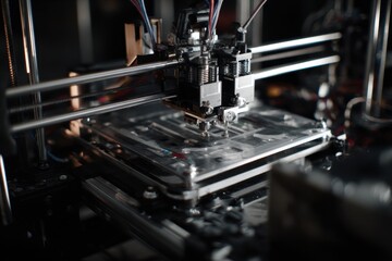 Close-up of a 3D printer in action, creating a detailed object with precision and accuracy, highlighting modern manufacturing technology.