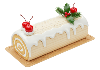 Isolated Bûche de Noël Christmas Log Cake