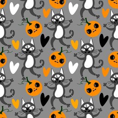 Halloween animals seamless cats pattern for wrapping paper