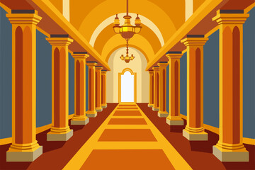 Obraz premium Ancient European church architecture features a historic stone colonnade within a medieval abbey's interior corridor