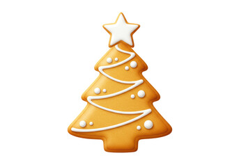 Isolated Gingerbread Christmas Tree Cookie with White Icing