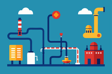 Obraz premium Urban factory illustration: industrial buildings in a city silhouette, a symbol of power and energy