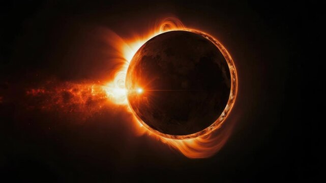 Celestial scene capturing a solar eclipse on an alien planet.