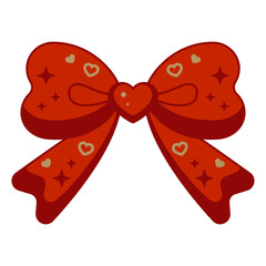 Red bow in retro style. Cute bow. Trendy vintage whimsical design. Romantic curly decorative vector bow. Red bow. Vintage retro illustration