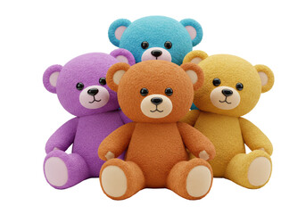 Isolated Group of Colorful and Cuddly Teddy Bears Sitting Together