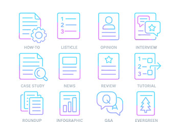 Neon icons of digital content types on dark background