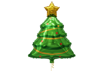 Isolated Festive Green Christmas Tree Balloon with Gold Star