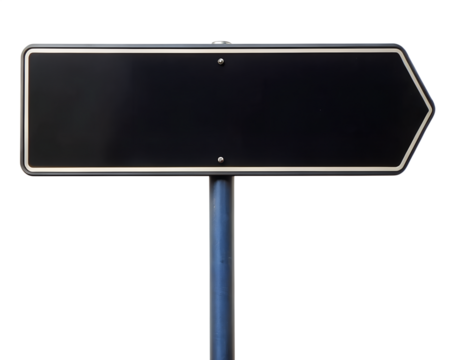 Direction Sign: A black road sign with an arrow pointing to the right, ready for your custom message, signifies direction and guidance. The sign is mounted on a pole, ready to lead the way. 