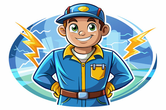 electrician standing with a reassuring smile on a white isolated background, representing safety, reliability, technical skill, and professional electrical services
