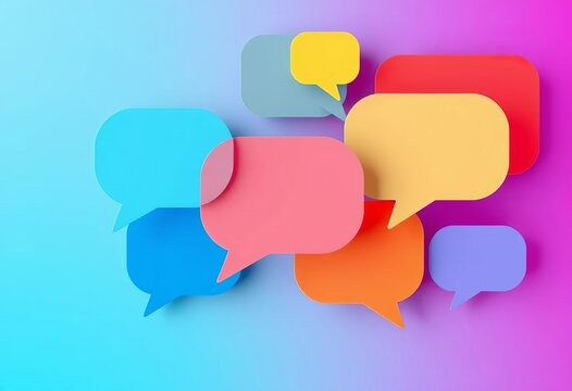 Abstract colorful speech bubbles forming a group chat icon , colorful, talk - Powered by Adobe