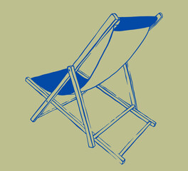 Hand drawn beach chair minimal vector illustration. Outdoor folding furniture item for patio, pool and deck. Summer vibe sketch design.