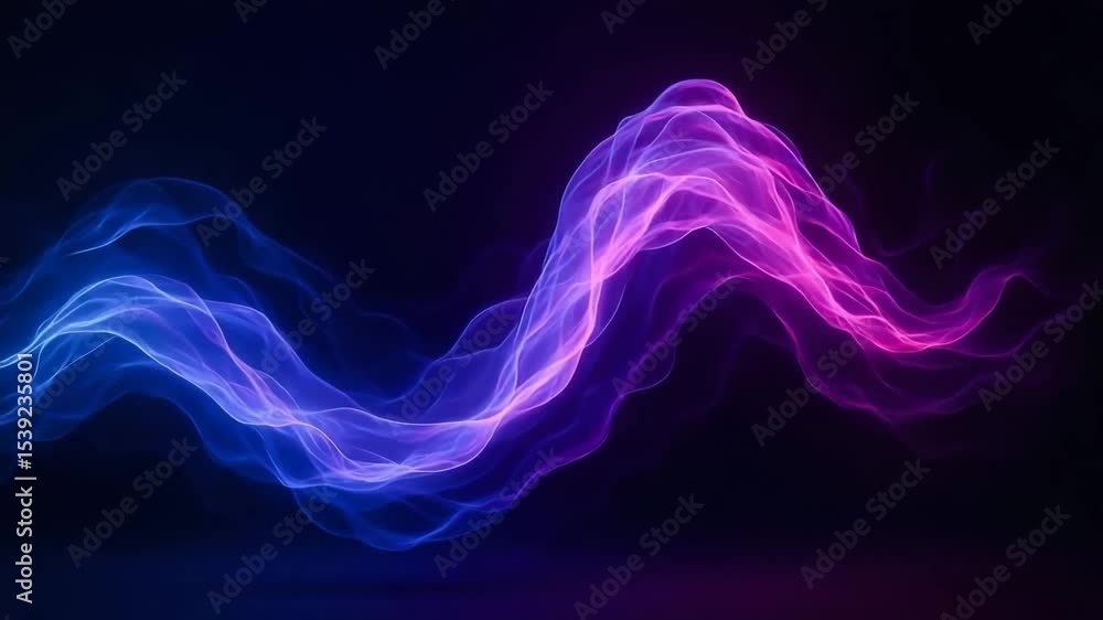Poster a mesmerizing wave of vibrant pink and blue light flows gracefully across a dark background, creatin