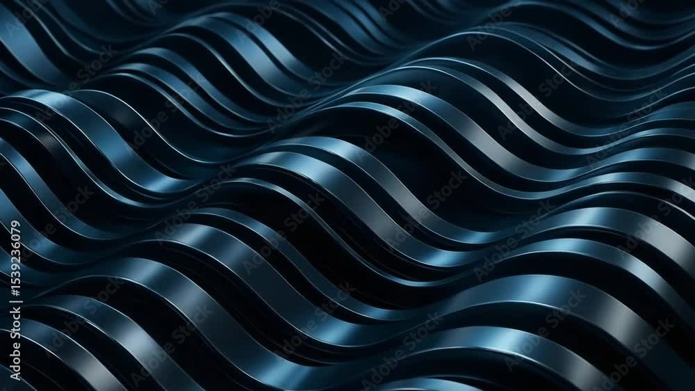 Aufkleber an abstract digital artwork featuring flowing waves of metallic texture in deep blue tones, creating