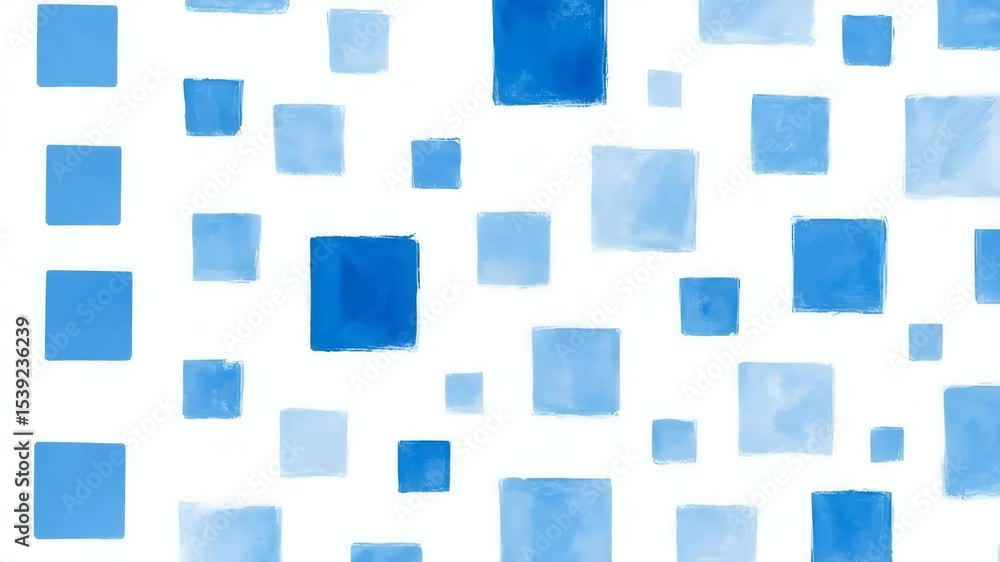 Poster a vibrant abstract pattern featuring watercolor squares in various shades of blue. this design adds 