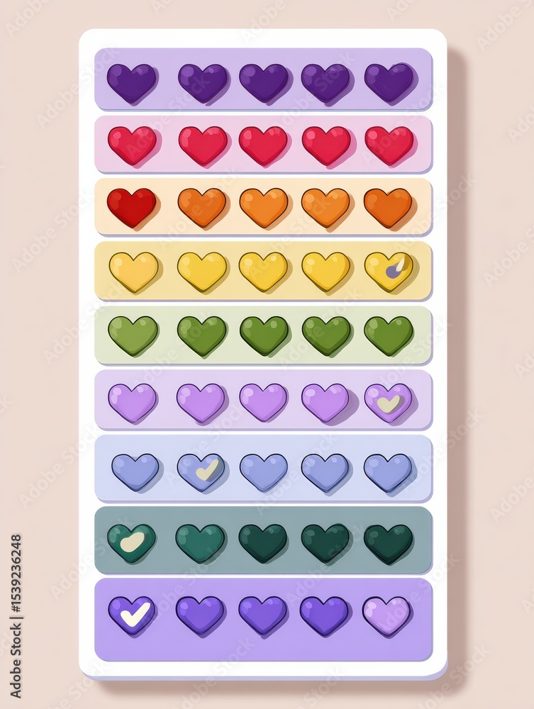 Poster daily emotional check-in chart featuring colorful heart icons for mental well-being tracking in pers