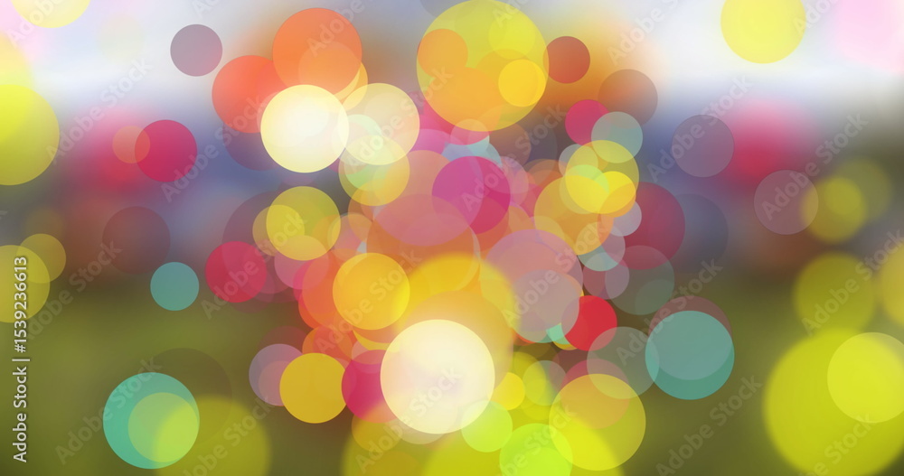 Aufkleber floating translucent light circles overlapping in open grassy meadow, multicolored light overlays