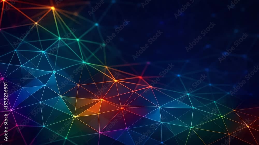Poster a vibrant abstract background showcasing a network of colorful lines and points, blending technology