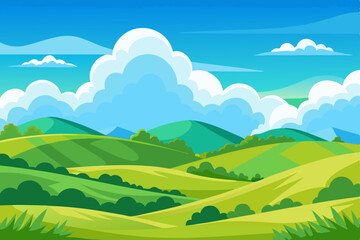 Fototapeta premium Summer mountain landscape with a green meadow and blue sky