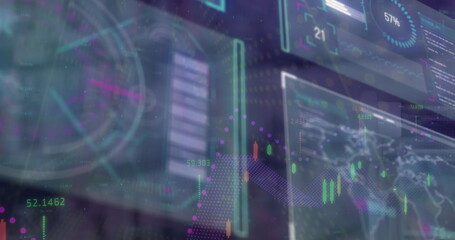 Displaying panel showing candlestick chart with overlays and progress gauge in interface