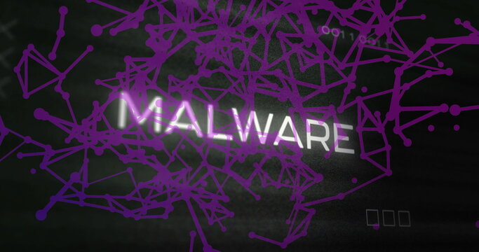 Displaying MALWARE floating in network environment, with purple nodes and three outlined squares