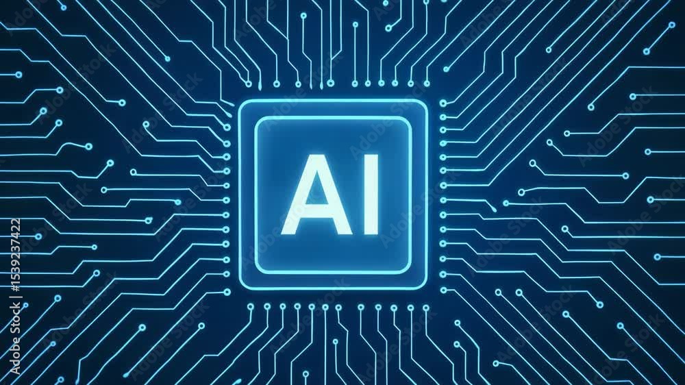 Poster a vibrant digital illustration showcasing a circuit board with the ai symbol, representing advanced 
