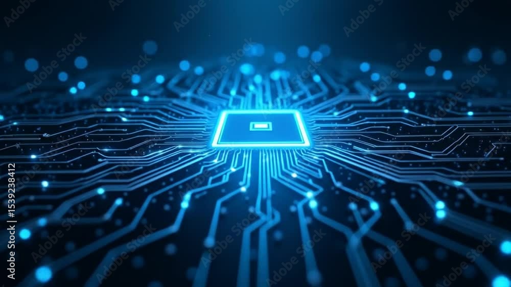 Aufkleber futuristic technology background with glowing circuit board and central processor