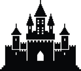 Pixel-style castle vector - Retro fortress silhouette, EPS JPEG PNG