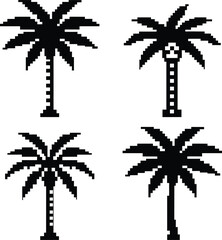 Pixel-style coconut tree vector set - 4 tropical silhouettes, EPS JPEG PNG