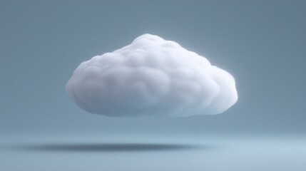 Fluffy cloud hovers against solid background. Symbol of weather, cloud computing, data storage, and digital information.