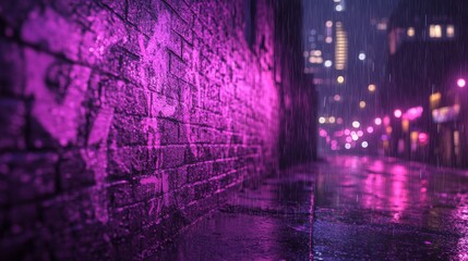 Obraz premium Neon-lit alleyway drenched in rain.