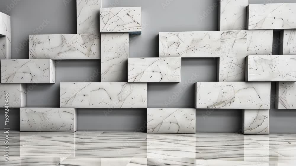 Poster marble elegance: the image shows an elegant wall composed of textured rectangular marble blocks, add