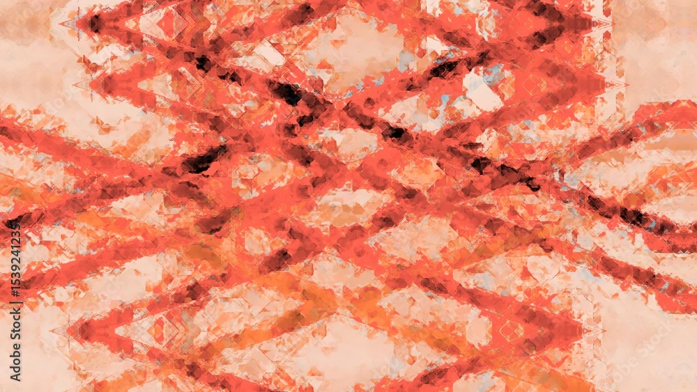 Poster abstract painting featuring orange and black zigzag patterns on a textured background design style