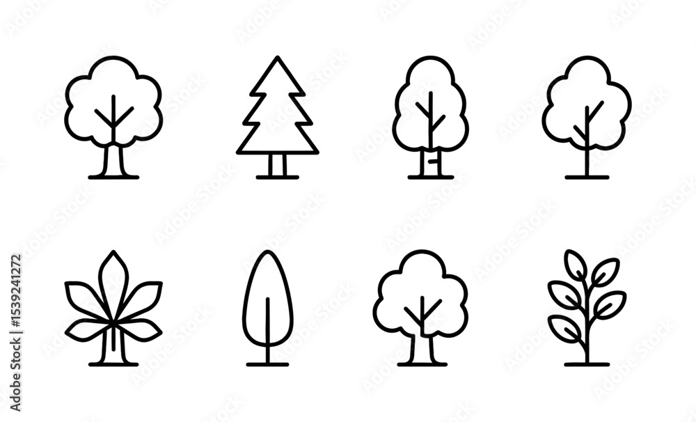 Poster minimalistic tree icons: simple and modern nature symbols for design projects