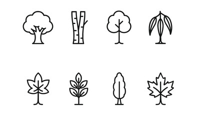 Fototapeta premium Minimalist tree and leaf icon set for nature and design projects
