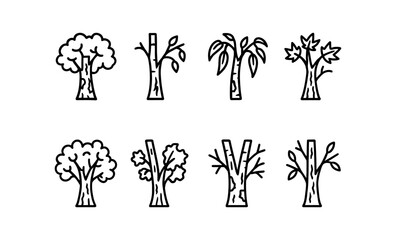 Stylized tree outlines: diverse line art illustrations of trees