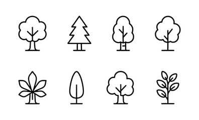 Minimalistic tree icons: simple and modern nature symbols for design projects