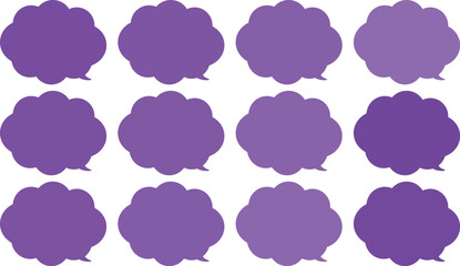 All the bubbles have a distinctive, rounded, cloud-like, or scalloped edge design. This vector image features twelve speech bubbles.