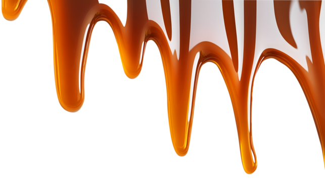 Flowing caramel abstract with dripping effect against white background ideal for food and dessert related concepts