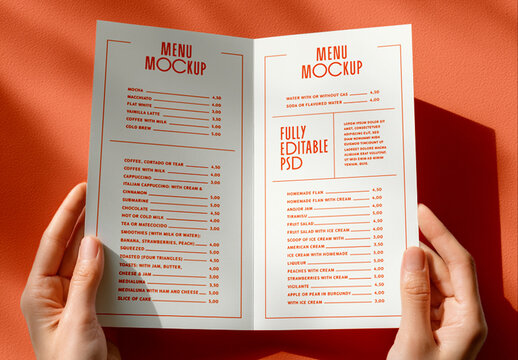 Bifold Menu Mockup Held with Hands